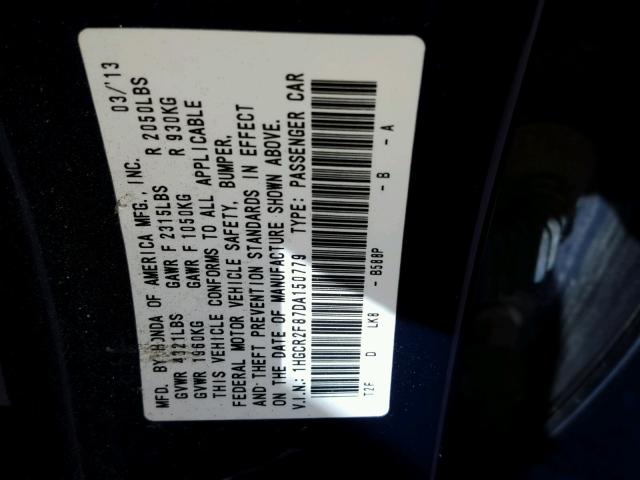 1HGCR2F87DA150779 - 2013 HONDA ACCORD EXL 蓝色 照片 10