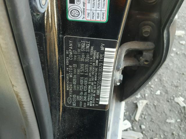 KM8JN72D16U318379 - 2006 HYUNDAI TUCSON GLS BLACK photo 10