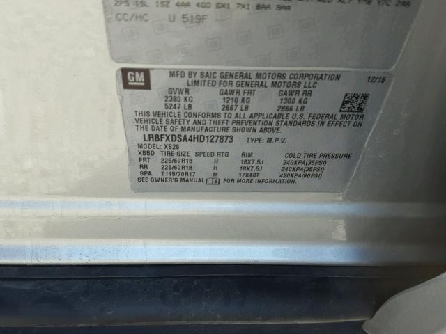 LRBFXDSA4HD127873 - 2017 BUICK ENVISION E SILVER photo 10