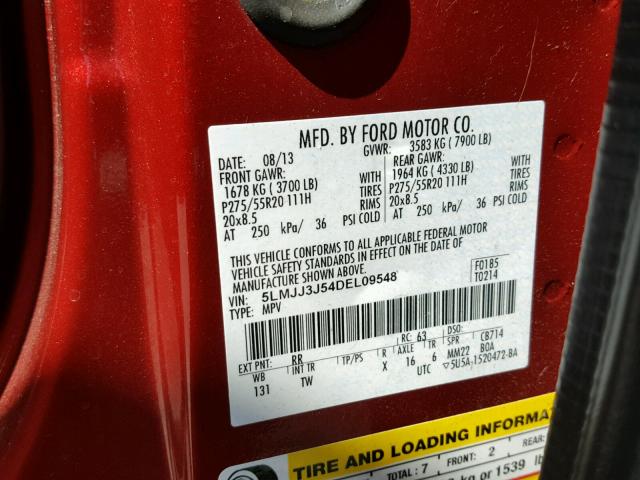 5LMJJ3J54DEL09548 - 2013 LINCOLN NAVIGATOR Czerwony zdjęcie 10