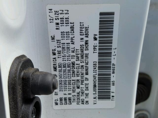 5J6RM4H34FL024563 - 2015 HONDA CR-V LX CREAM photo 10