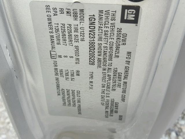 1GNDV23188D206228 - 2008 CHEVROLET UPLANDER L 银色 照片 10