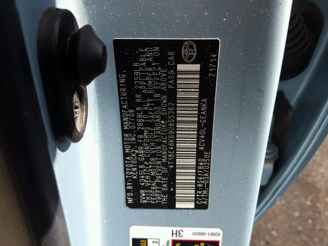 4T1BE46K69U855362 - 2009 TOYOTA CAMRY BASE ლურჯი ფოტო 10