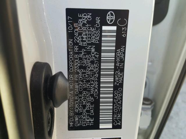 JTDKARFP4H3057147 - 2017 TOYOTA PRIUS PRIM 白色 照片 10