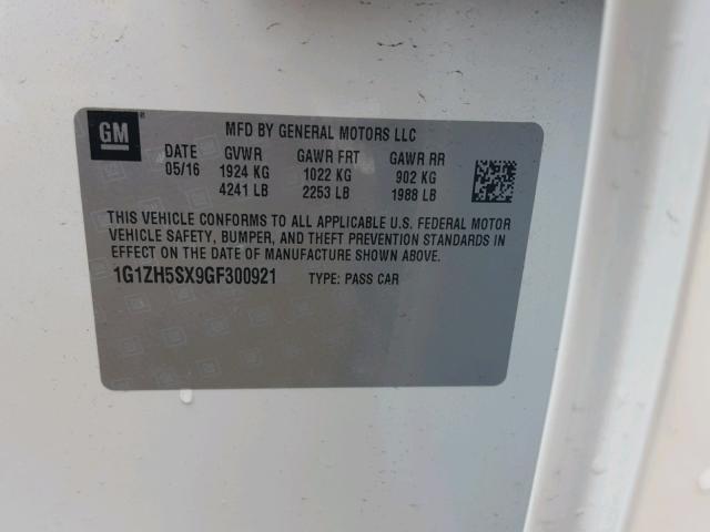 1G1ZH5SX9GF300921 - 2016 CHEVROLET MALIBU PRE 白色 照片 10