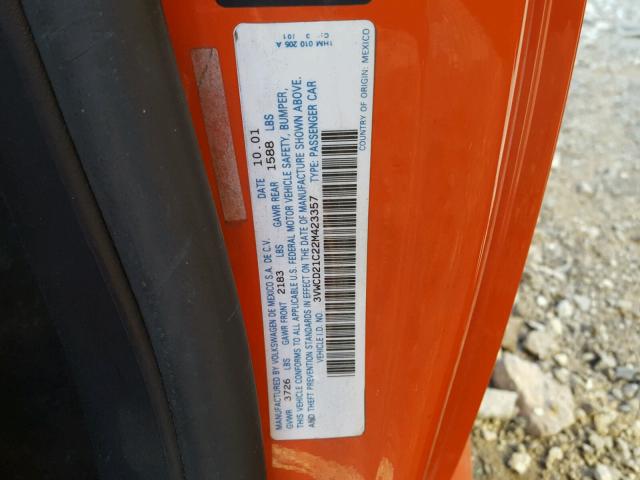 3VWCD21C22M423357 - 2002 VOLKSWAGEN NEW BEETLE 橙色 照片 10