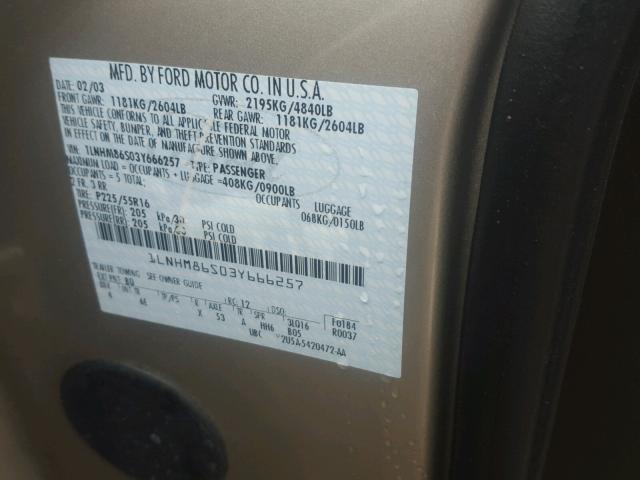 1LNHM86S03Y666257 - 2003 LINCOLN LS 棕色 照片 10