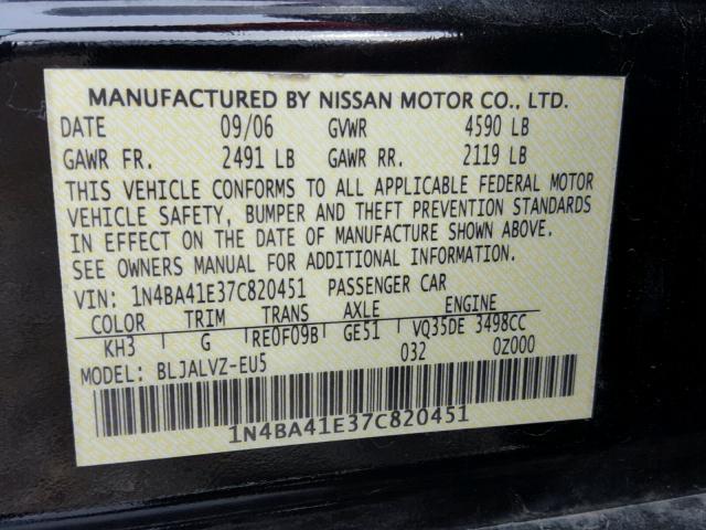 1N4BA41E37C820451 - 2007 NISSAN MAXIMA BLACK photo 10