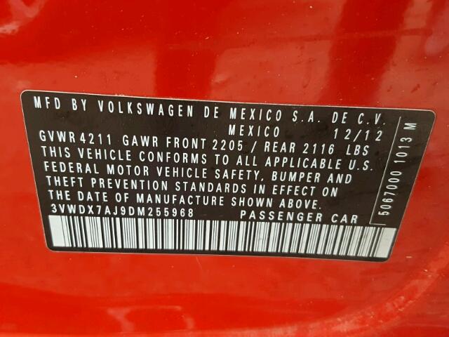 3VWDX7AJ9DM255968 - 2013 VOLKSWAGEN JETTA SE 红色 照片 10