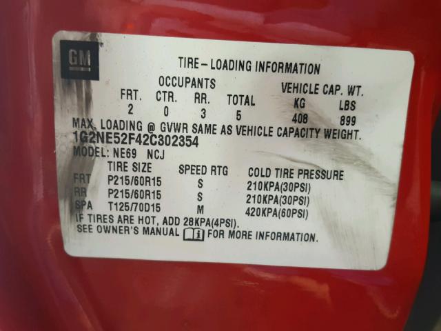 1G2NE52F42C302354 - 2002 PONTIAC GRAND AM S RED photo 10