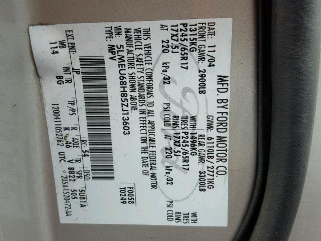 5LMEU68H85ZJ13603 - 2005 LINCOLN AVIATOR 银色 照片 10