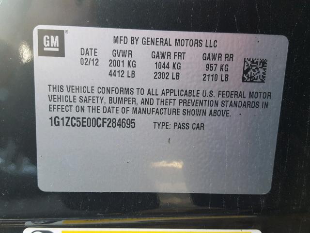 1G1ZC5E00CF284695 - 2012 CHEVROLET MALIBU 1LT 黑色 照片 10