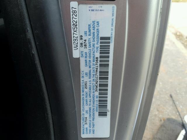 3VWCA21C7YM417068 - 2000 VOLKSWAGEN NEW BEETLE 银色 照片 10