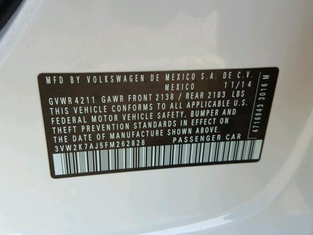 3VW2K7AJ5FM262828 - 2015 VOLKSWAGEN JETTA BASE WHITE photo 10