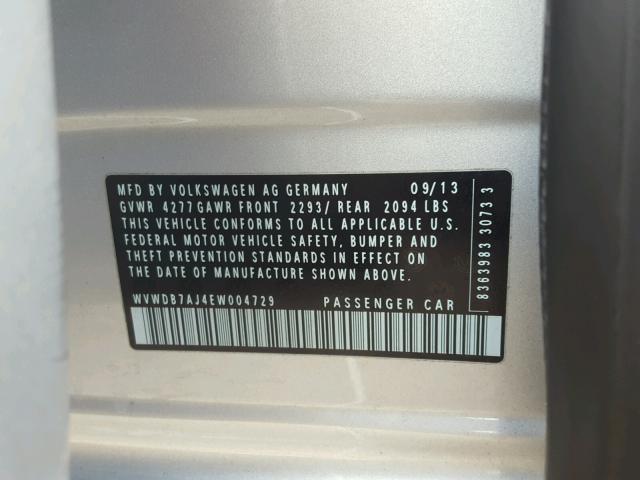 WVWDB7AJ4EW004729 - 2014 VOLKSWAGEN GOLF 银色 照片 10