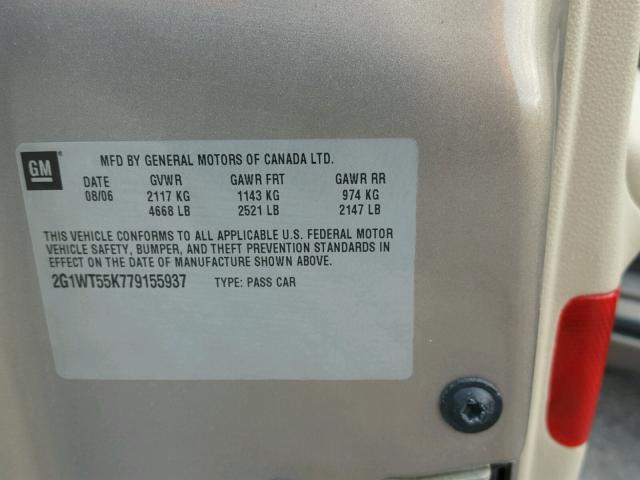 2G1WT55K779155937 - 2007 CHEVROLET IMPALA 棕色 照片 10