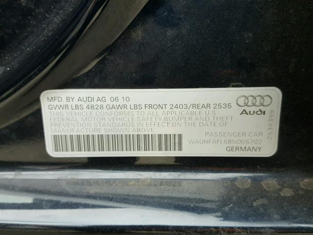 WAUHFAFL6BN005702 - 2011 AUDI A4 PREMIUM BLUE photo 10