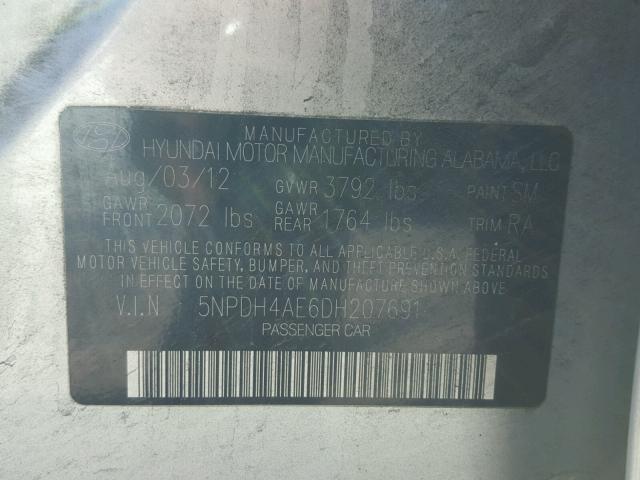 5NPDH4AE6DH207691 - 2013 HYUNDAI ELANTRA GL SILVER photo 10