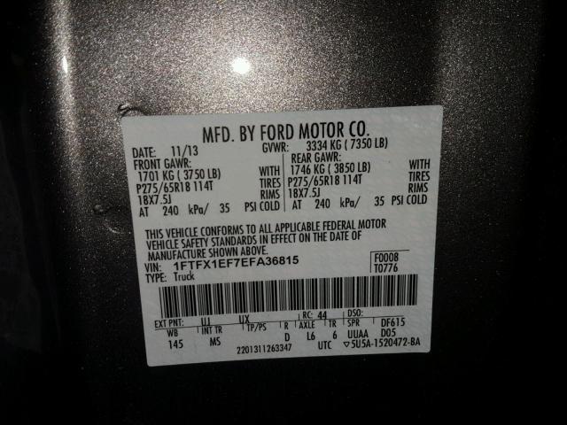 1FTFX1EF7EFA36815 - 2014 FORD F150 SUPER GRAY photo 10