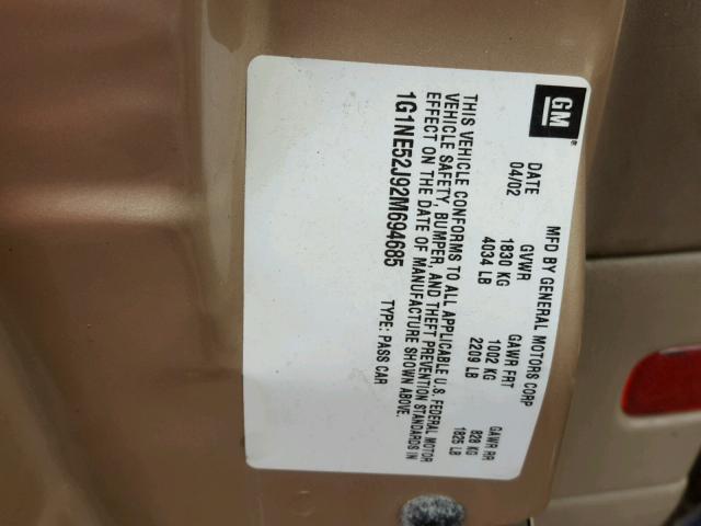 1G1NE52J92M694685 - 2002 CHEVROLET MALIBU LS 米色 照片 10