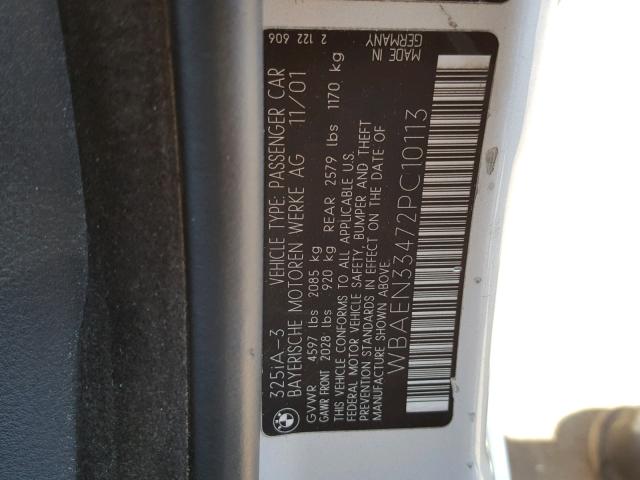 WBAEN33472PC10113 - 2002 BMW 325 IT SILVER photo 10