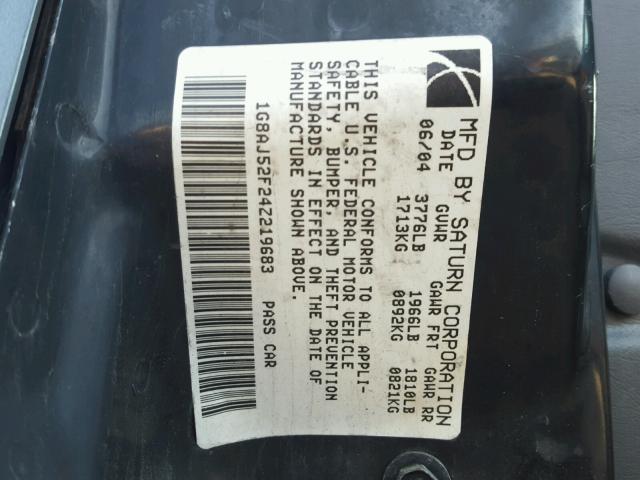 1G8AJ52F24Z219683 - 2004 SATURN ION LEVEL GRAY photo 10