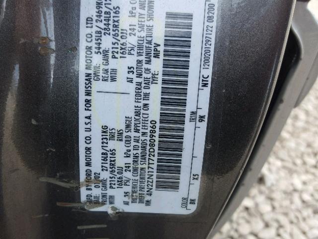 4N2ZN17T72D809860 - 2002 NISSAN QUEST GLE GRAY photo 10