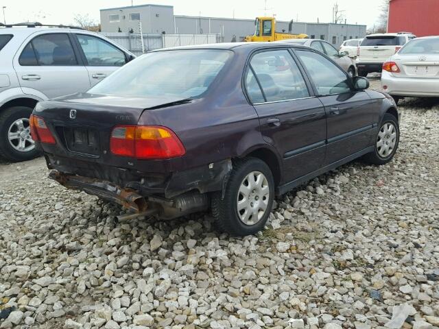 2HGEJ6612YH903930 - 2000 HONDA CIVIC BASE BURGUNDY photo 4