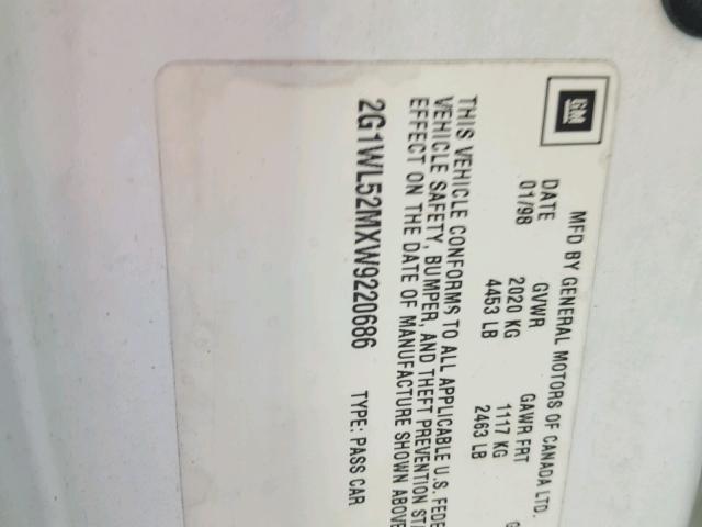 2G1WL52MXW9220686 - 1998 CHEVROLET LUMINA BAS თეთრი ფოტო 10