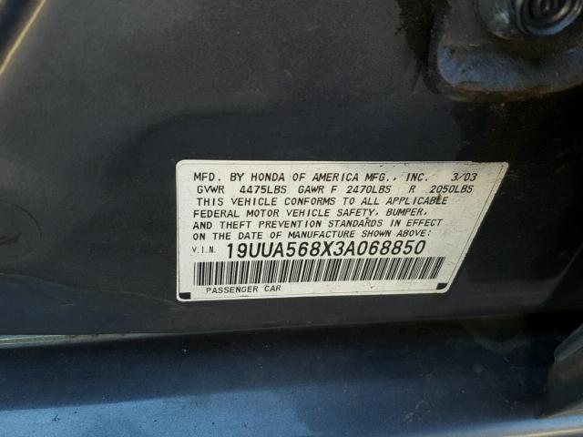 19UUA568X3A068850 - 2003 ACURA 3.2TL TYPE GRAY photo 10