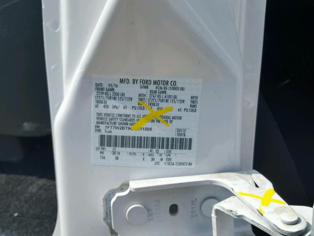 1FT7W2BT9GED11505 - 2016 FORD F250 SUPER WHITE photo 10