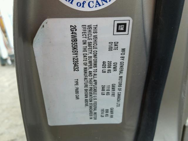 2G4WB55K6Y1239432 - 2000 BUICK REGAL LS GOLD photo 10