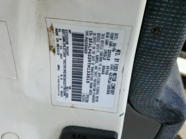 3FALP6539TM133815 - 1996 FORD CONTOUR GL WHITE photo 10