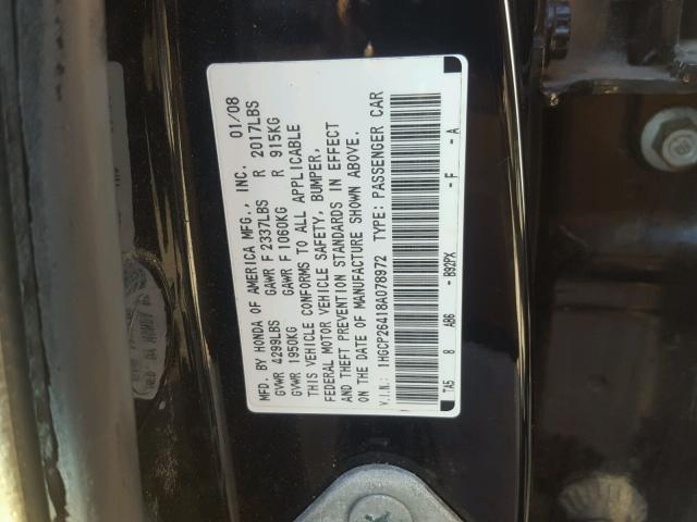 1HGCP26418A078972 - 2008 HONDA ACCORD LXP BLACK photo 10