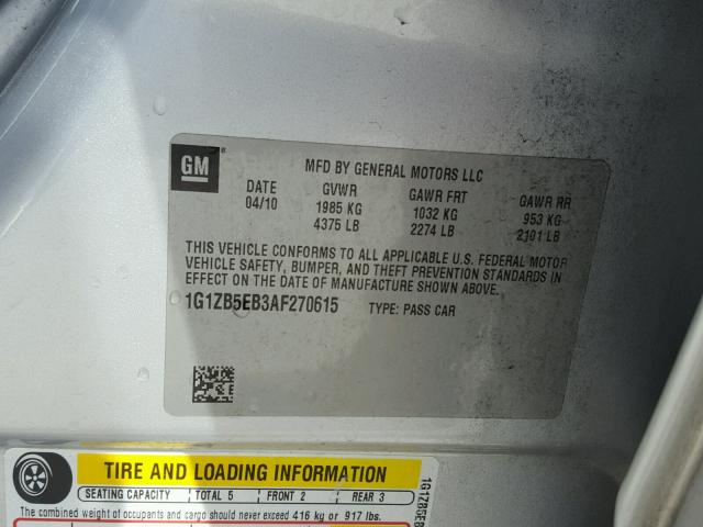 1G1ZB5EB3AF270615 - 2010 CHEVROLET MALIBU SILVER photo 10