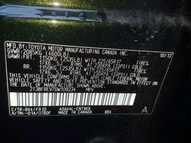 2T3BFREV7DW109234 - 2013 TOYOTA RAV4 LE Yaşıl foto 10