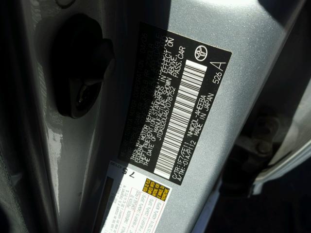 JTDKB20U467078752 - 2006 TOYOTA PRIUS 银色 照片 10