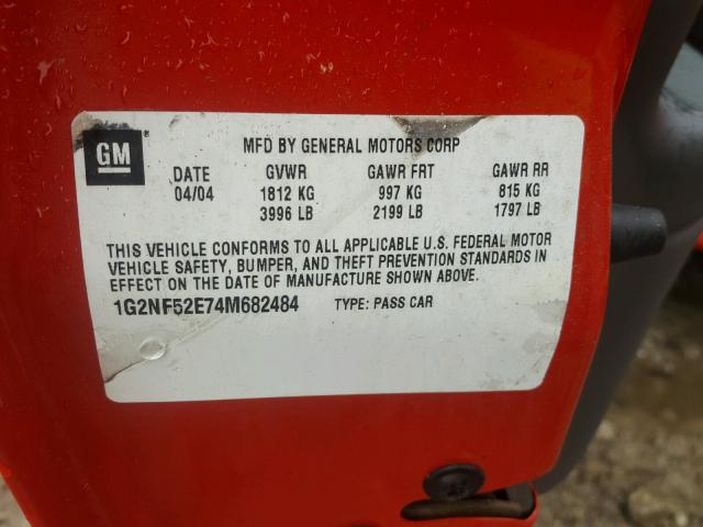 1G2NF52E74M682484 - 2004 PONTIAC GRAND AM S RED photo 10