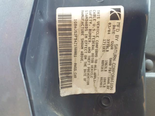 1G8AJ52F34Z190081 - 2004 SATURN ION LEVEL Boz foto 10