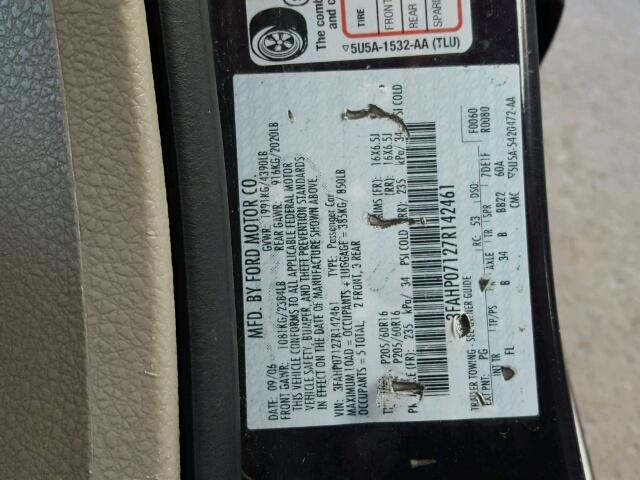 3FAHP07127R142461 - 2007 FORD FUSION SE PURPLE photo 10