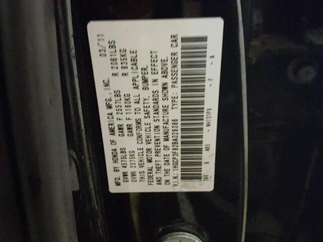 1HGCP3F82BA026086 - 2011 HONDA ACCORD EXL BLACK photo 10