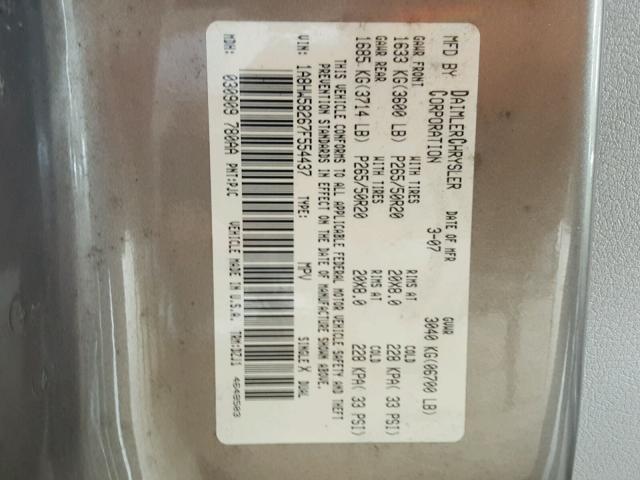 1A8HW58267F554437 - 2007 CHRYSLER ASPEN LIMI TAN photo 10