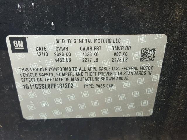 1G11C5SL8EF181202 - 2014 CHEVROLET MALIBU 1LT BLACK photo 10