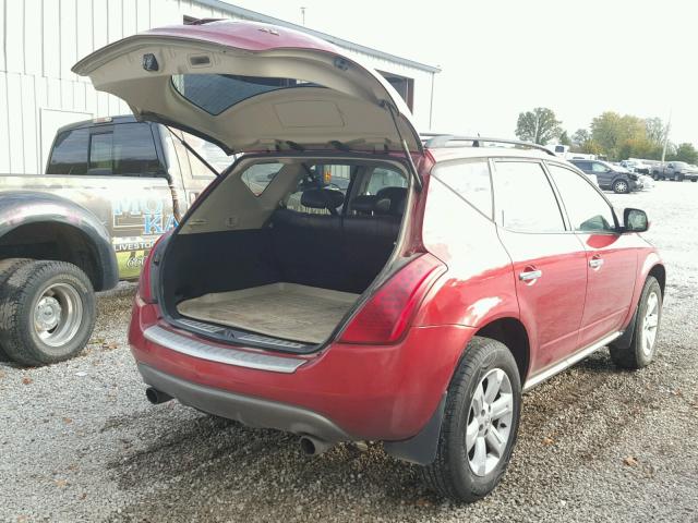 JN8AZ08TX6W419007 - 2006 NISSAN MURANO SL RED photo 4