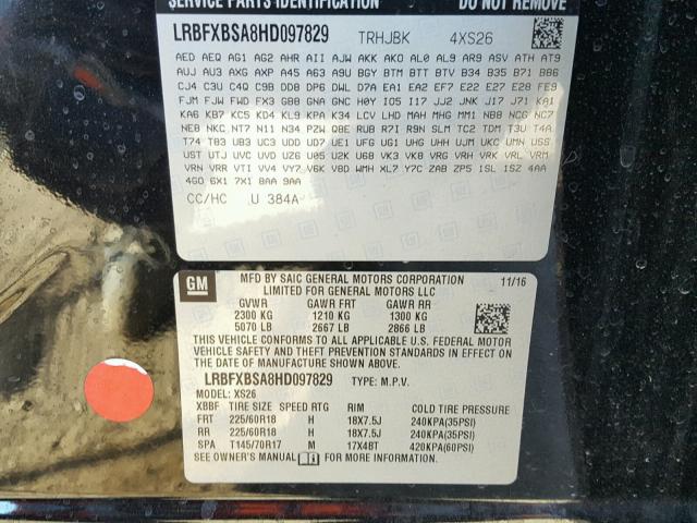 LRBFXBSA8HD097829 - 2017 BUICK ENVISION E BLACK photo 10