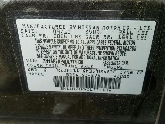 3N1AB7AP4DL774136 - 2013 NISSAN SENTRA GRAY photo 10