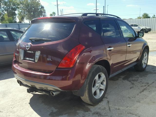 JN8AZ08T55W327768 - 2005 NISSAN MURANO BURGUNDY photo 4