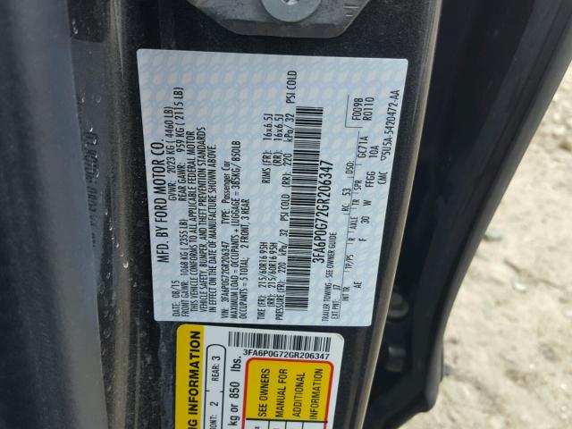 3FA6P0G72GR206347 - 2016 FORD FUSION S GRAY photo 10