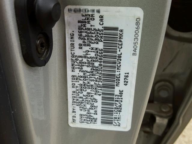 4T1BF30K63U040666 - 2003 TOYOTA CAMRY LE 银色 照片 10