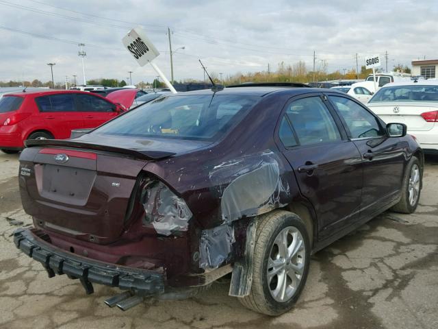 3FAHP0HA9CR373835 - 2012 FORD FUSION SE MAROON photo 4